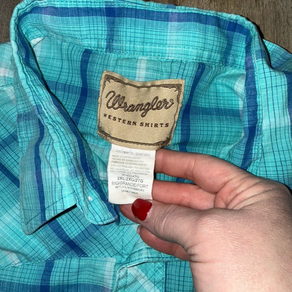 Wrangler Wrancher Shirt Men's‎ 2XL Blue Pearl Snap Western short sleeve - Picture 2 of 3